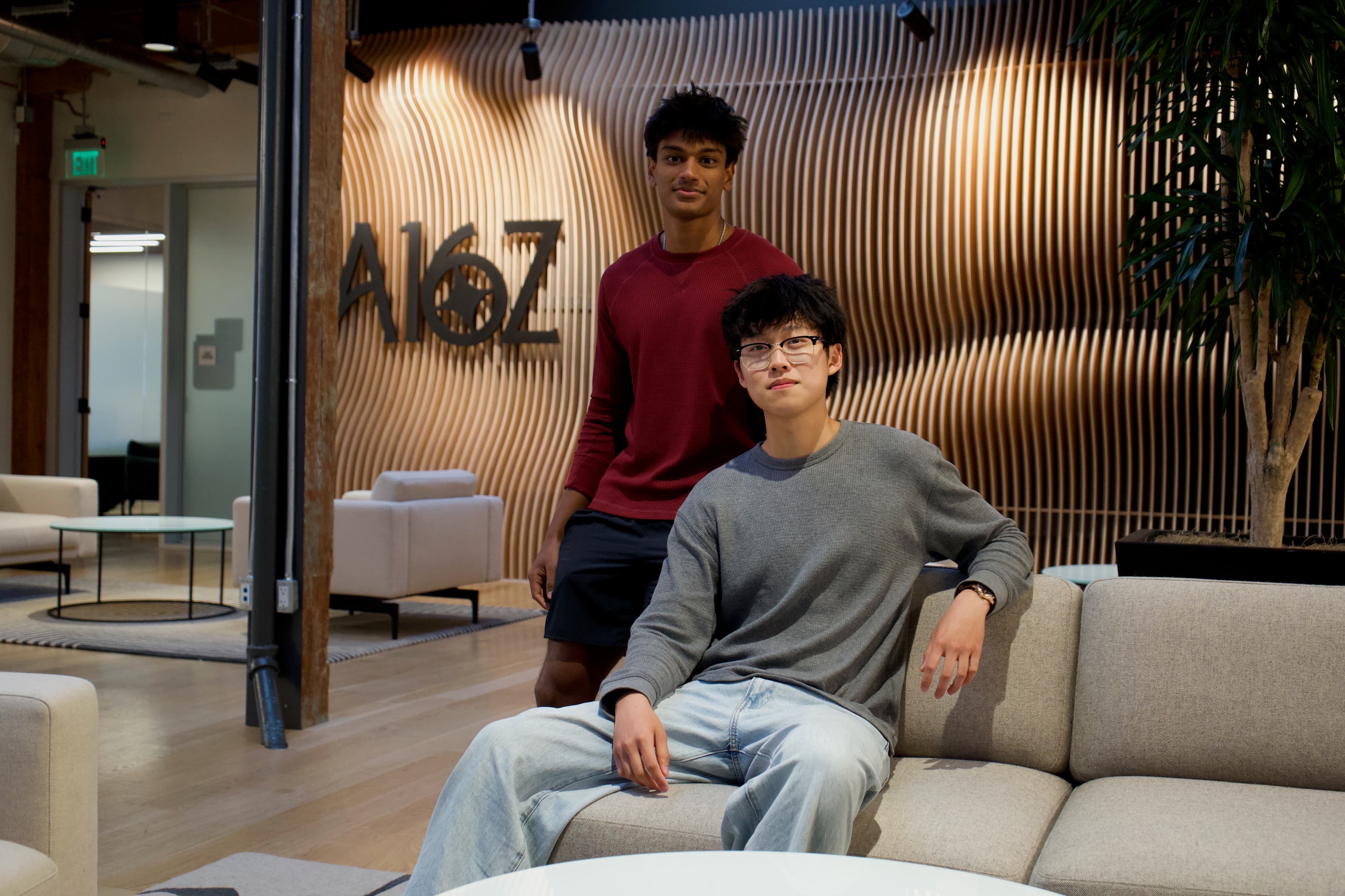Vela's founders at the a16z office after closing the pre-seed round
